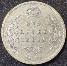 1906 British India Silver Rupee King Edward VII