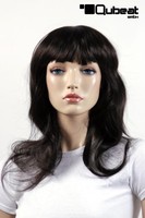 PerüCke Damen Schulterlang Schwarz Pony Fasching Karneval Halloween