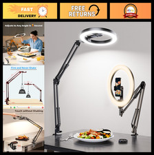 10" Ring Light with Desk Stand  Overhead Phone Mount, Tripod for Vlogging, Stre