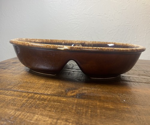 Vintage Hull H.P. Co Oven Proof Oval Divided Casserole Brown Drip Pottery USA - Picture 4 of 13