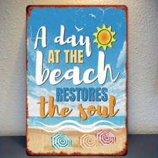 Vintage Beach Day Metal Tin Sign 8x12-inch Rustic Wall Decor