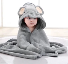 Infant Toddler Elephant Cartoon Bath Towel Boy Girl Blankets Swaddle W/ Hood