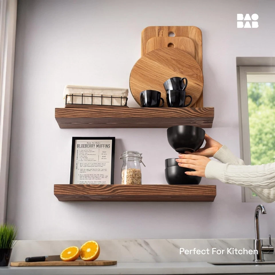 Rustic Dark Walnut Floating Shelves Set - 24 Inch - Image 4 of 4