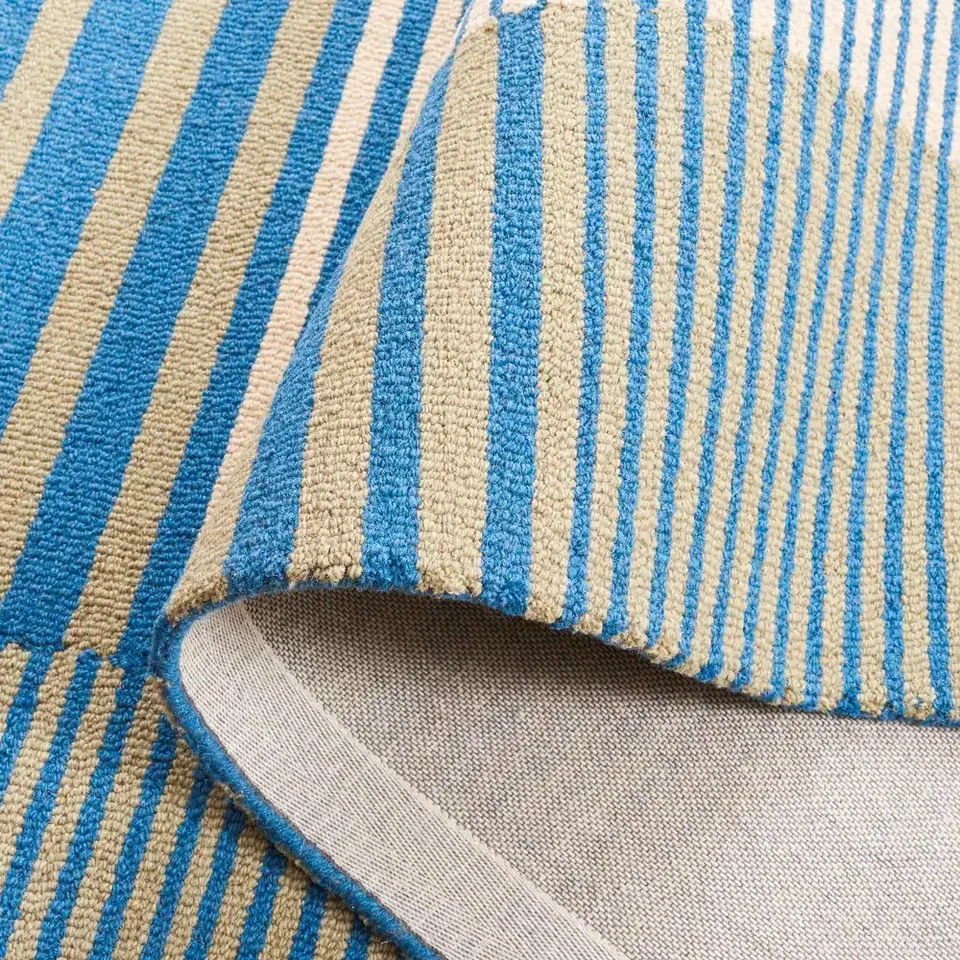 Hand-Tufted Wool Rug Blue/Ivory Modern Living Room Carpet 8x10, 9x12 ft RJ Rugs - Image 3 of 4