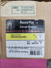 FBH36TE025RV - General Electric Bolt-On 600V 25A 3 pole circuit breaker 100kA@48