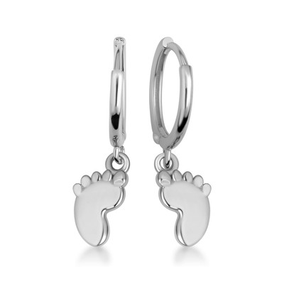.925 Sterling Silber Baby Fußabdruck Tropfen Huggie Creolen