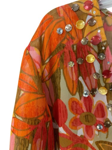 Daisey Fuentes Top Women 2X Multicolor Floral Beaded V Neck Lightweight Chiffon - Picture 5 of 9