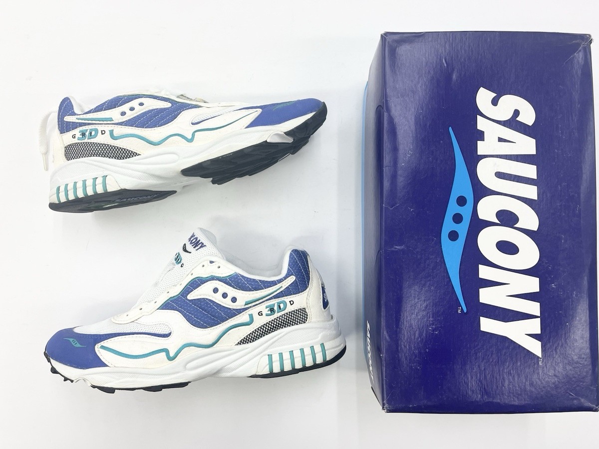 Vintage 1996 Saucony 3D Grid Hurricane White Blue Teal SZ 11Women