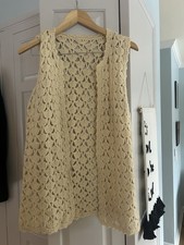 Women  s Vintage Hand Crocheted Cream Open Front Vest Size Large Boho Hippie