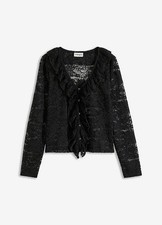 Spitzen Bluse Gr. 40/42 Schwarz Damenbluse Hemd Top Shirt Tunika Oberteil Neu