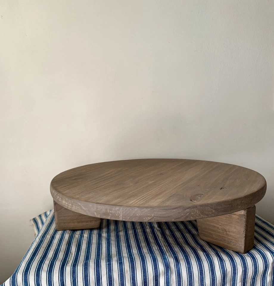 European Antique Low Round Wooden Table Riser with Feet Primitive Bread Board - Image 2 of 4