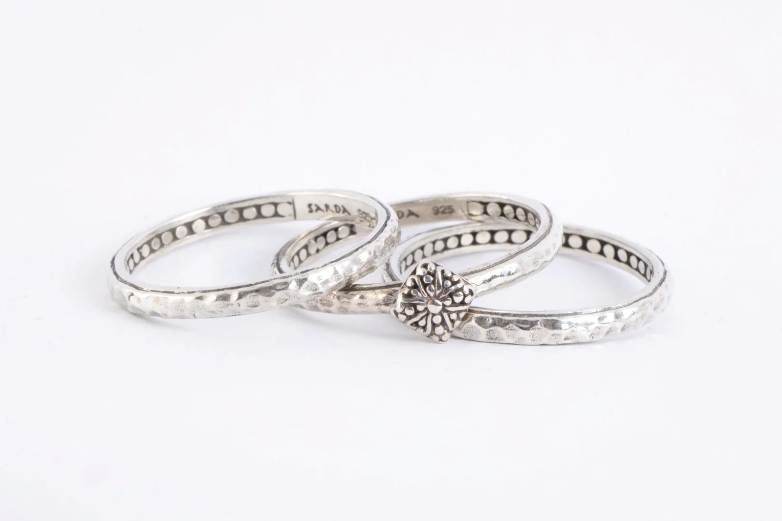 Sarda 925 Silver Hammered Stackable Ring Set of 3… - image 2