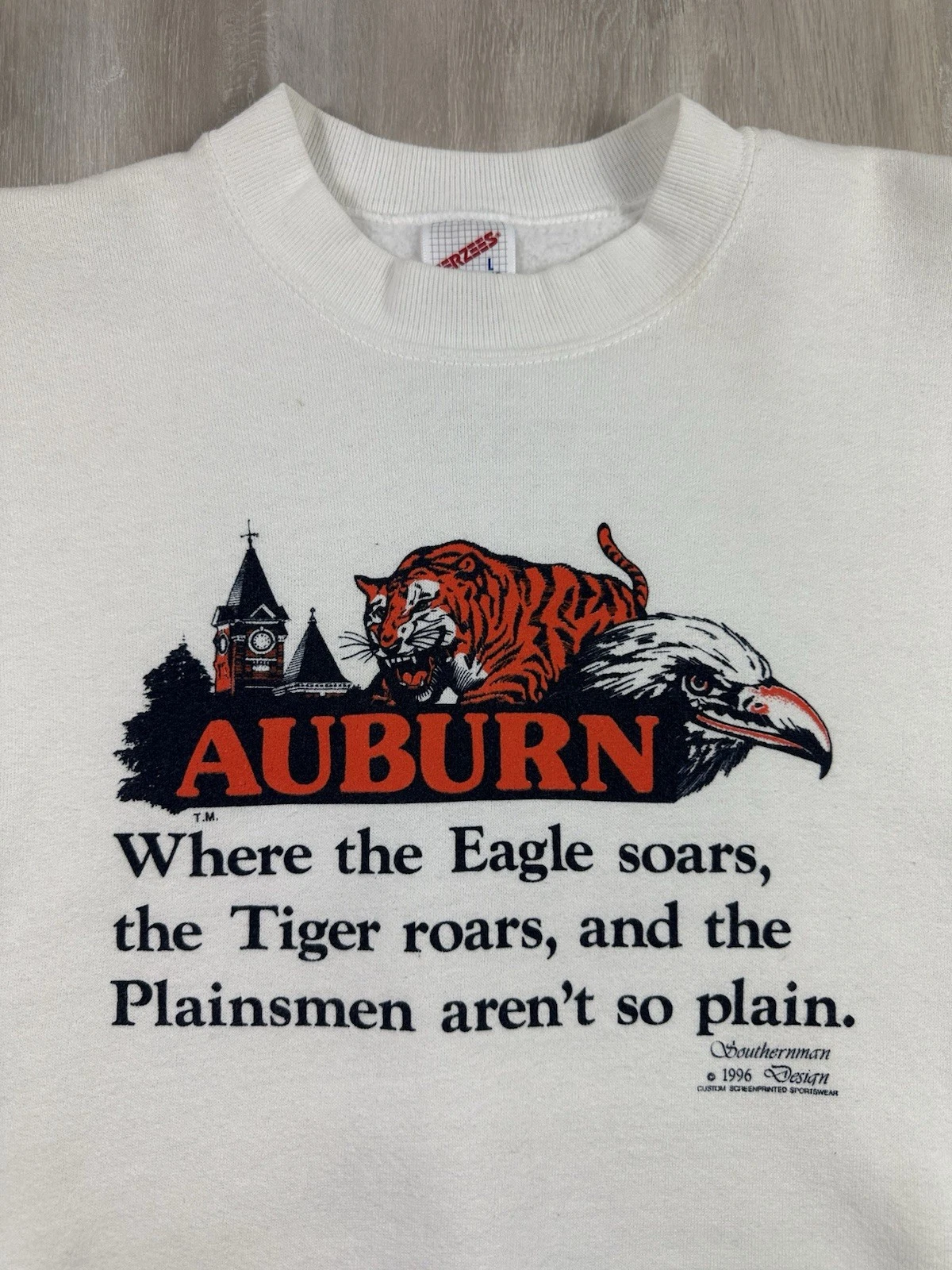 SUPREME Felpa vintage Auburn Tigers Alabama adatta maglione medio bianca NCAA 1996 anni 90