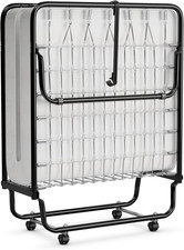 Portable Folding Bed with Memory Foam Mattress Metal Frame on Wheels