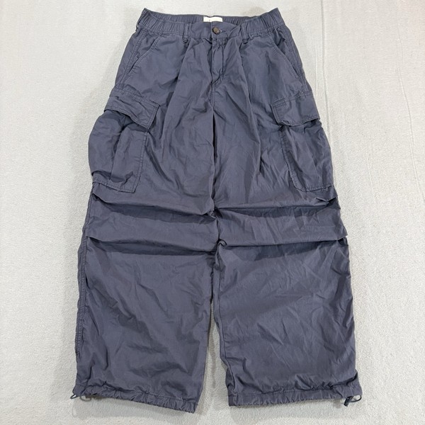 Anthropologie Baggy Cargo Parachute Pants Sz 28(30) Cinch Navy Cotton Wide