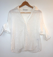 ZARA ivory off white EMBROIDERED FLORAL shirt blouse with knots Size M Size 12
