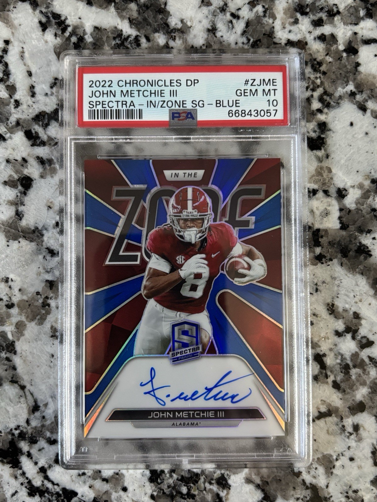 John Metchie Panini Chronicles Draft Picks Spectra in the Zone Signatures #ZJME Blue