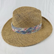 Chi Chi Rodriguez Golf Straw Hat Vintage 90s USA Made Plaid Wide Brim