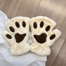 Bear Paw Half-Finger Plush Gloves for Student...