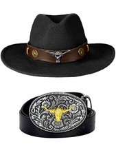 2 Pcs Cowboy Costume Accessories Include Cowboy Cowgirl Hats Western PU Leath...