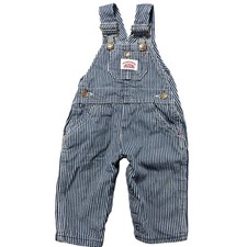 Vintage Round House Train Pinstripe Denim Blue Overalls Youth Kids Bibs RARE