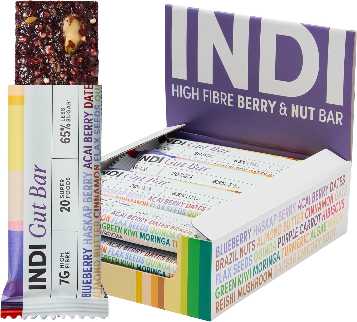 INDI High Fibre Gut Health Bars, 12 Pack, 20 Superfoods, Vegan & Gluten Free, - Image 3