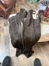 Leather Adult Brown Suede Western Cowboy Chaps Full Zip 38" Long 
