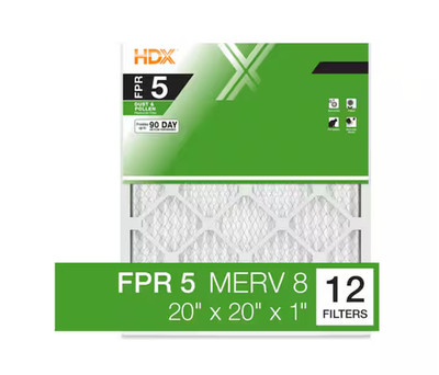 20 x 20 x 1 Standard Pleated Air Filter FPR 5, 12-Pack, Air Filters Replacement
