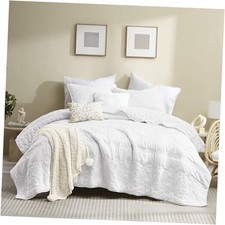 Boho White Quilt Size Bedding Sets with Pillow Sham, Bohemian Queen White-boho
