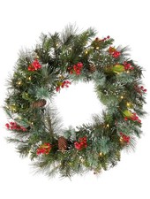 National Tree Pre-Lit Artificial Christmas Wreath 24" Decorated Crestwood Spruce