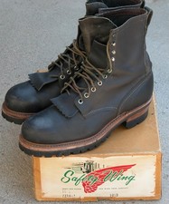 Vtg 1970s RED WING Leather Steel Toe Logger B...