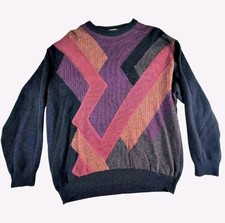 St. Croix Vintage Men's Wool Blend Geometric Colorful 80s 90s Sweater Size XL