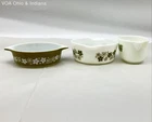 Pyrex Spring Blossom Green 3 Piece Lot 401 Bowl 471 Casserole Creamer Vintage