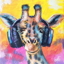 Original Acrylic Animal Painting Giraffe Portrait Impressionist Canvas Art Gift