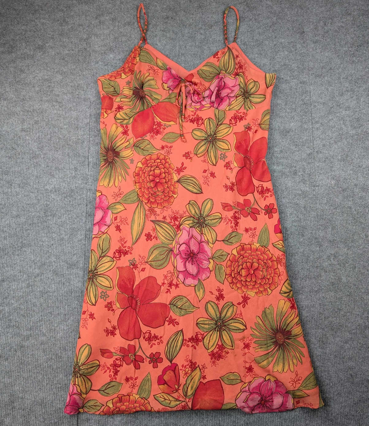 Vintage Midi Dress Womens 16 Tropical Babydoll Y2K Resort Coastal Bright Floral
