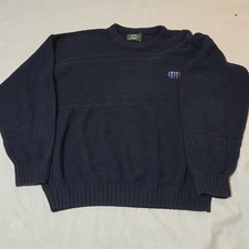 Vintage 90s Jantzen Golf Grandpa Sweater Men's L Navy Embroidered Made in USA