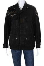 West Style Story Womens Beaded Denim Button Up Jacket Black Size Small