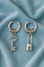 Padlock Key Earrings Uno De 50 STYLE Silver Mismatch Asymmetric Boho Steampunk 