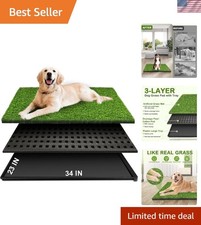 Dog Grass Pad with Tray, 34''X23'' Large Artificial Turf Grass Potty, Reusabl...