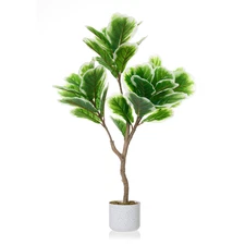 3.3FT Artificial Fiddle Leaf Fig Tree w/ Natural Trunk Lifelike Faux Plant Decor