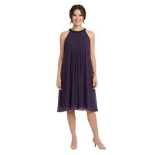 SLNY Purple Chiffon Pleated Beaded Halter Neck Cocktail Dress Size 12 NWT Flaw