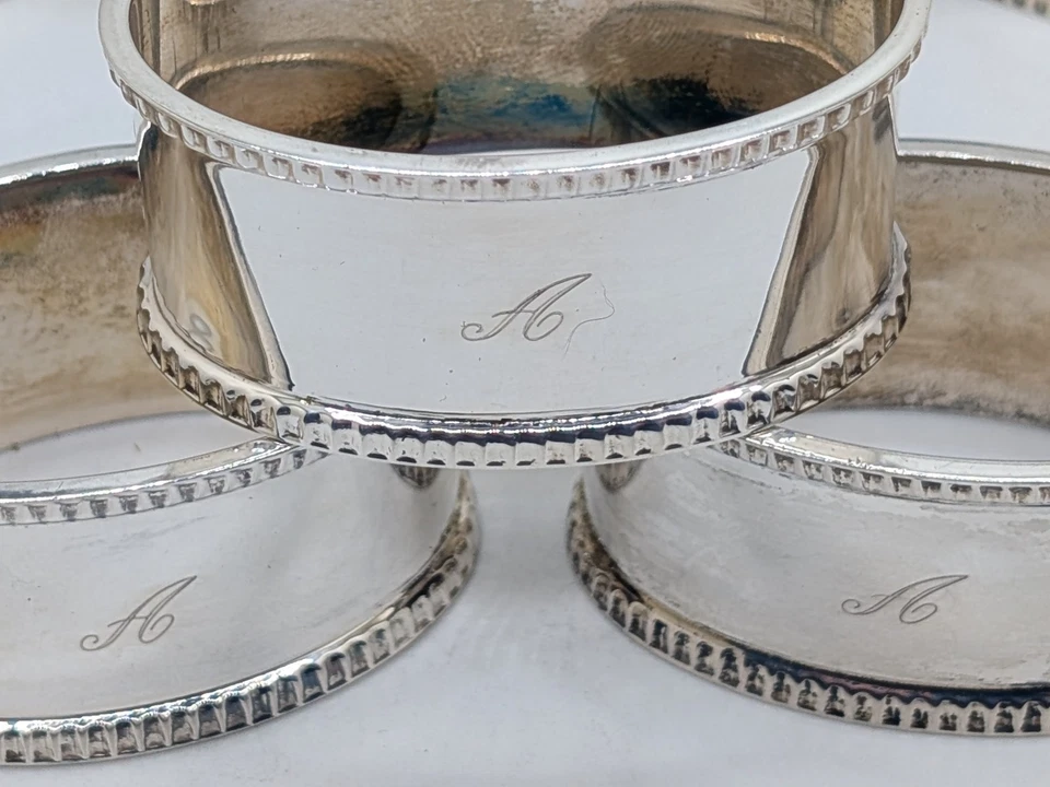 8件套复古英国纯银椭圆形餐巾戒指“A”初始雕刻 — 第 2/4 张图片