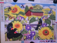 40x30cm Completed Diamond art Farm Thene with Picket Fence and Crows