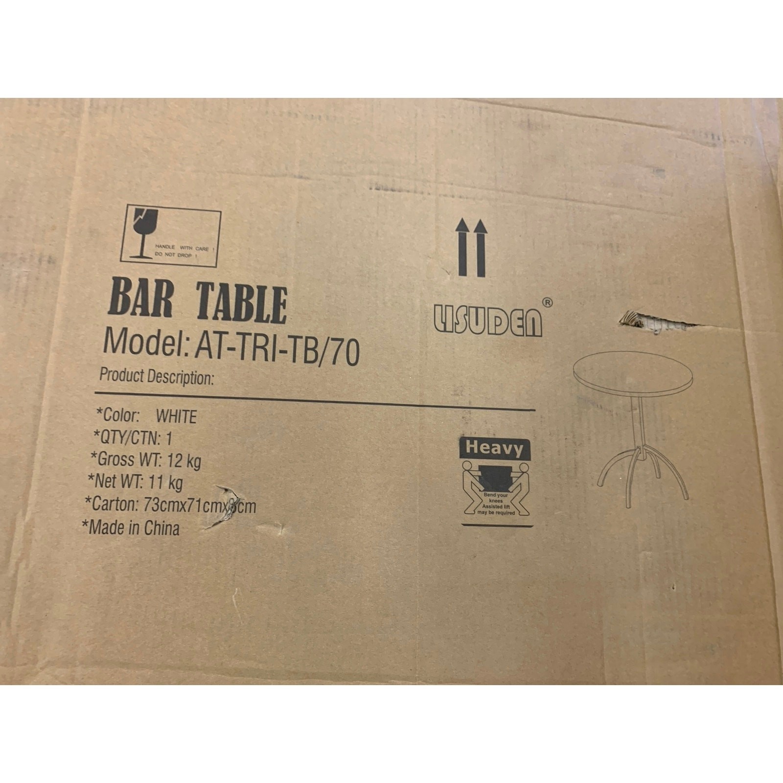 Lisuden Patio Bistro Metal Dining Table, Round Table for 2 Person, 27.5" WHITE