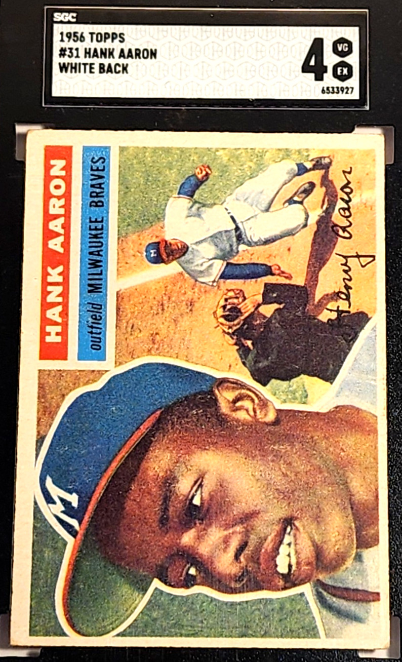 1956 TOPPS #31 HANK AARON WHITE BACK SGC VG-EX 4 HOF