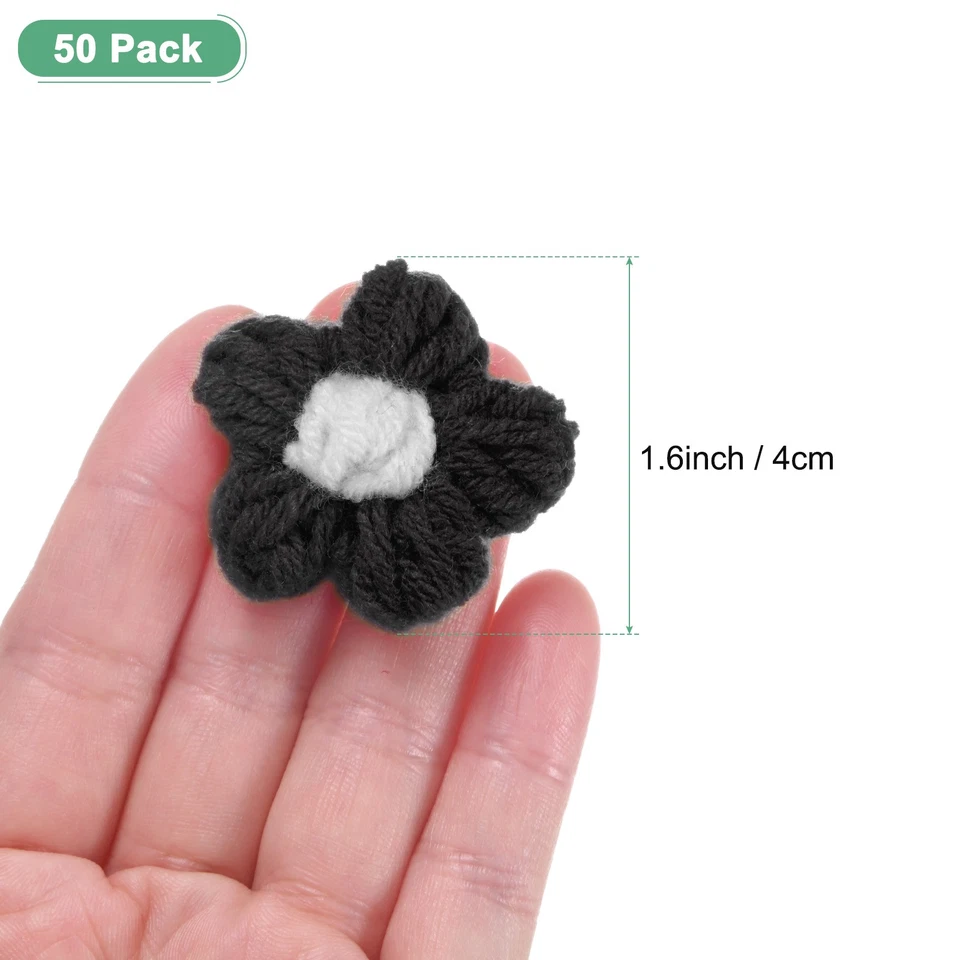 Paquete de 50 parches para coser flores de 1,6" flor de ganchillo para hágalo usted mismo blanco y negro Foto 3 de 4