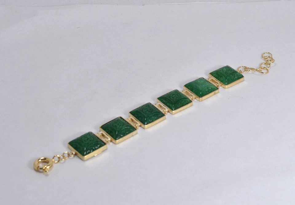 BRACCIALE IN ARGENTO 925 CON GIADA VERDE RETTANGOLI                    AGRP 0147 - Immagine 2 di 3