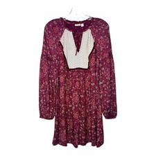 Vestido túnica campesina Nordstrom BISAGRA estampado mixto borgoña pequeño nuevo con etiquetas