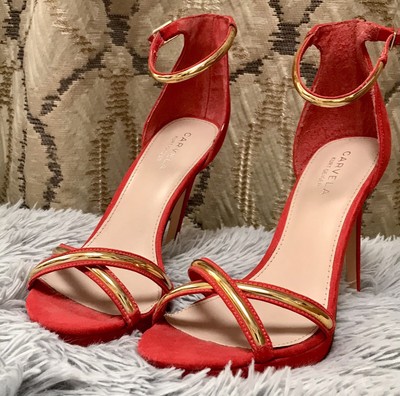 coral ankle strap heels