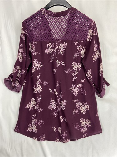 Women's Size L Jolt Floral Blouse Crochet Lace Trim 3/4 Length Sleeve Floral - Picture 5 of 10